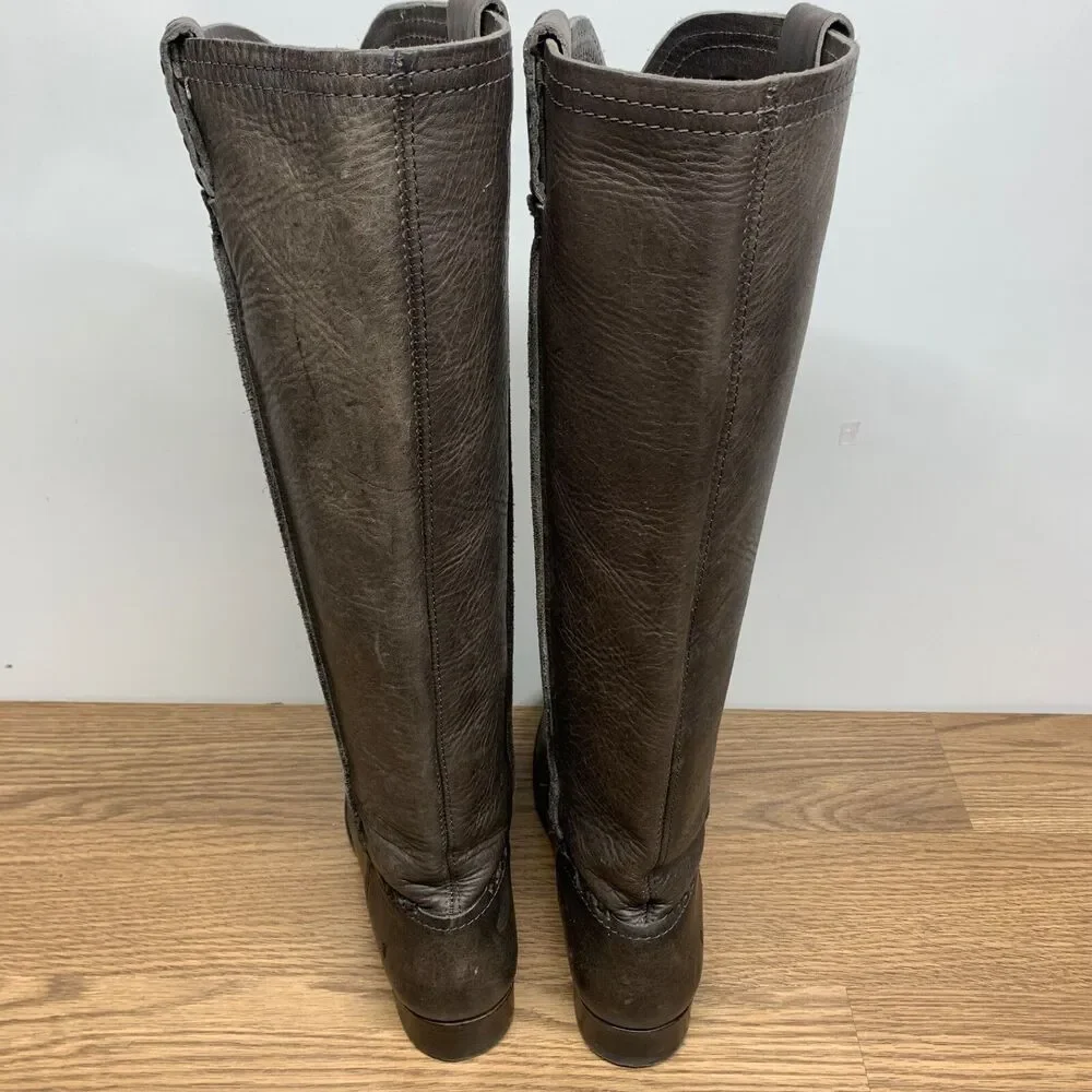 Frye Cara Leather Riding Boots‎ Size 6.5 B Tall Pull On Gray